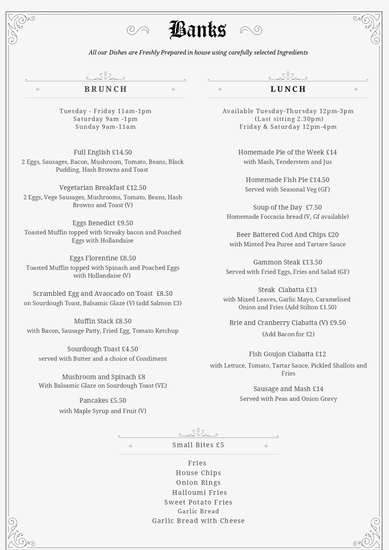 Banks Restaurant menu page





                                        1 - Minster on Sea